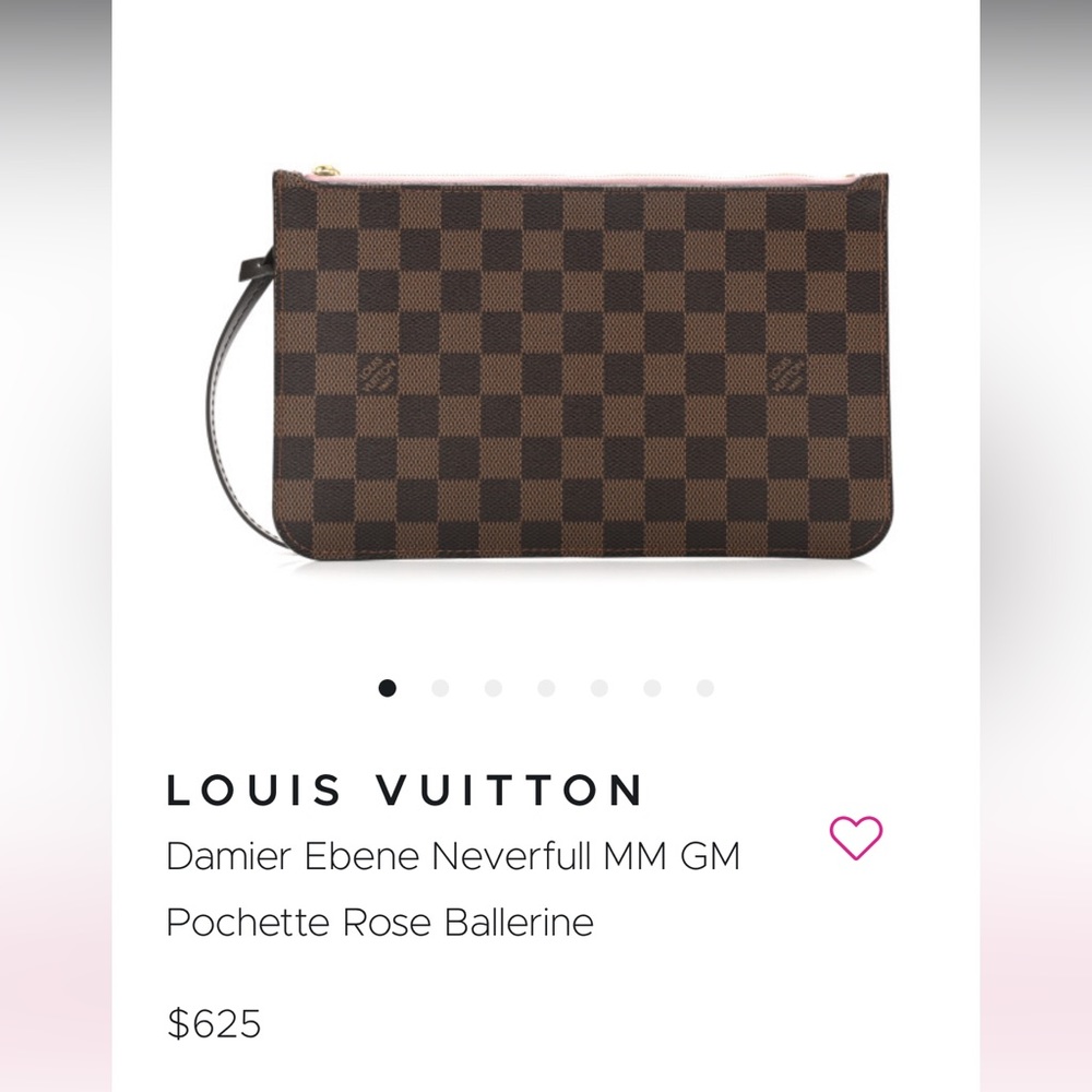 Authentic Louis Vuitton Damier Ebene Neverfull MM GM Pochette - Rose Ballerine